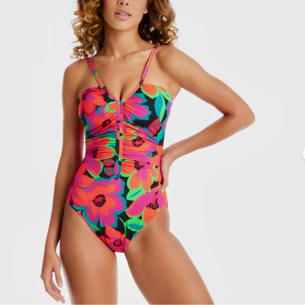 NWT Sanctuary Printed Gardener Shirred-Front One-Piece Swimsuit - XL